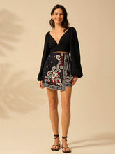 CAJUNI Women Tropical Flower Selenipedium And Azalea Printed Boho Vacation Casual Summer Wrap Lace Up Micro Skirt